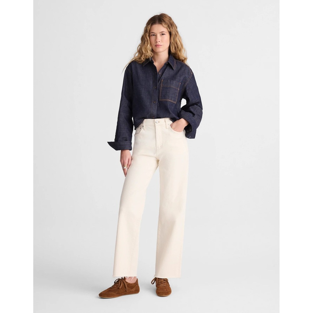Madewell Perfect Vintage Wide Leg Crop Jeans Womens 24 Short Cream Raw Hem NZ676